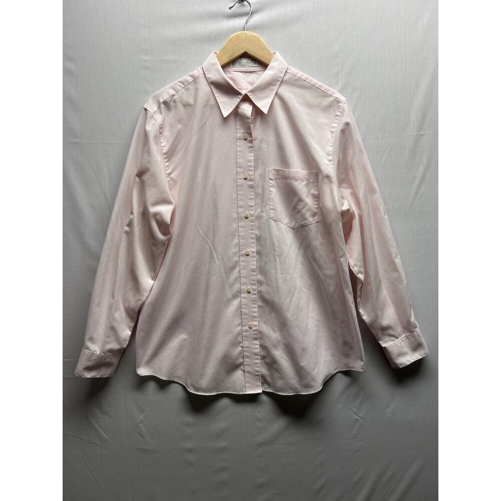 Foxcroft Womens 14 Soft Pink Collared Button Up Blouse Wrinkle Free Business Top
